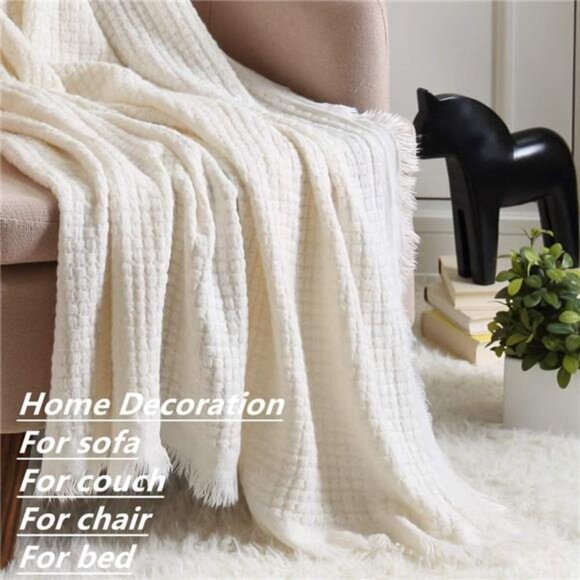 Farmhouse Boho Knitted Throw Blanket for Couch Sofa Chair Bed Home - Picture 5 of 7